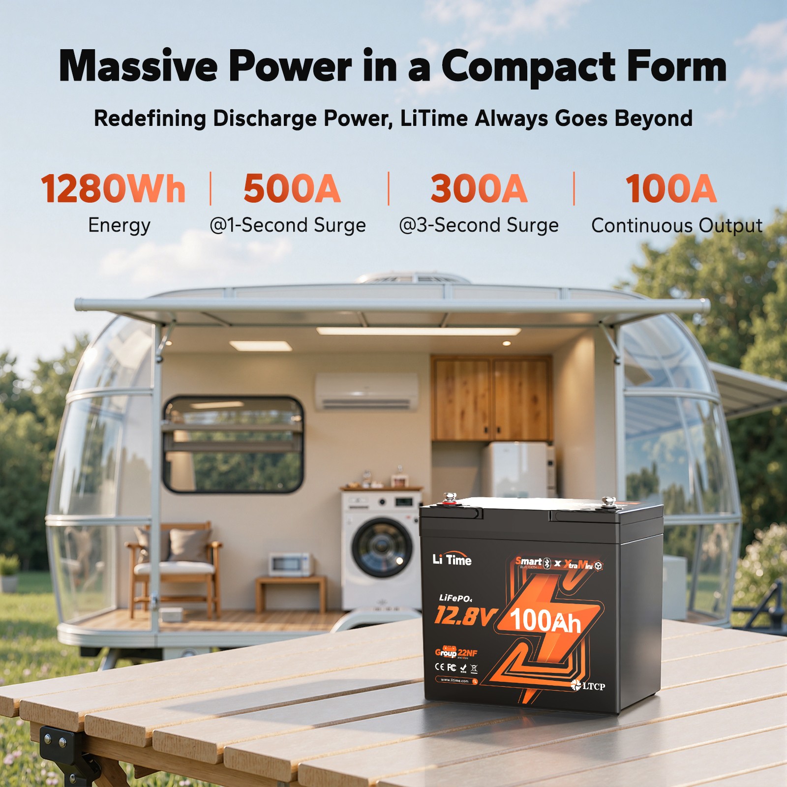 Litime 12V 100Ah Mini Light LiFePO4 Lithium Battery for Solar RV Trolling Motor