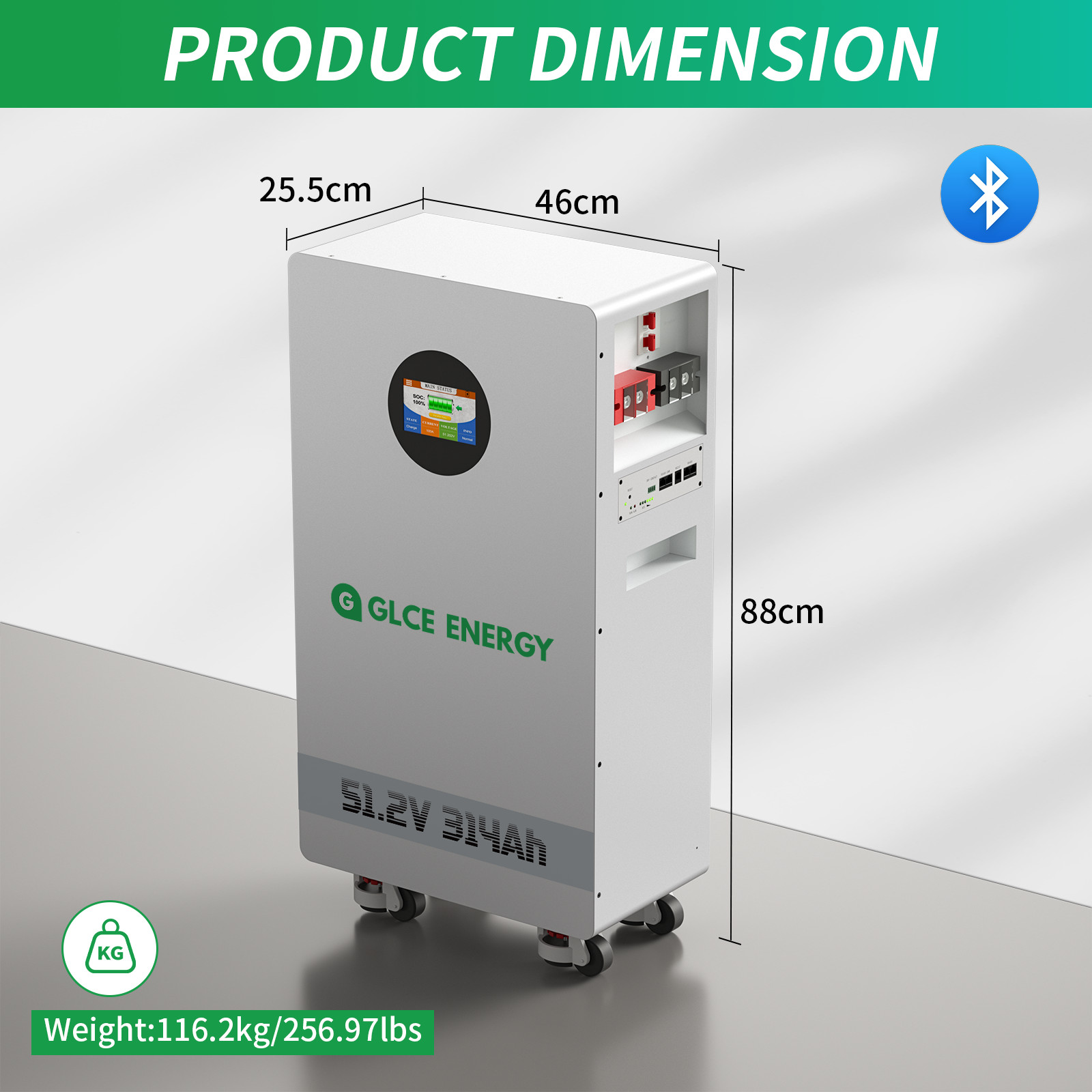 GLCE ENERGY 16.07kWh 48V 314AH LiFePO4 Battery Vertical Standing Solar Backup