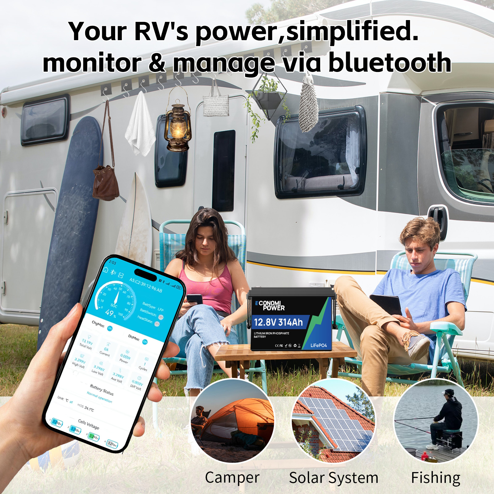 12V 314Ah LiFePO4 Deep Cycle Battery 4019Wh 200A BMS Bluetooth RV Solar Marine