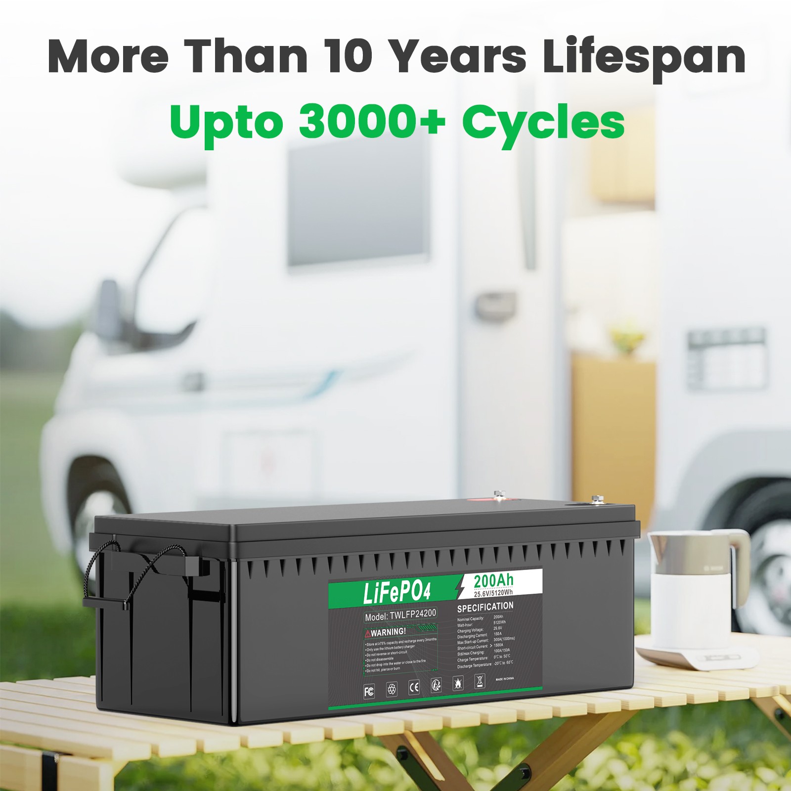 12V 300Ah lifepo4 lithium Battery BMS Deep Cycle Solar For Off-grid RV Marine US