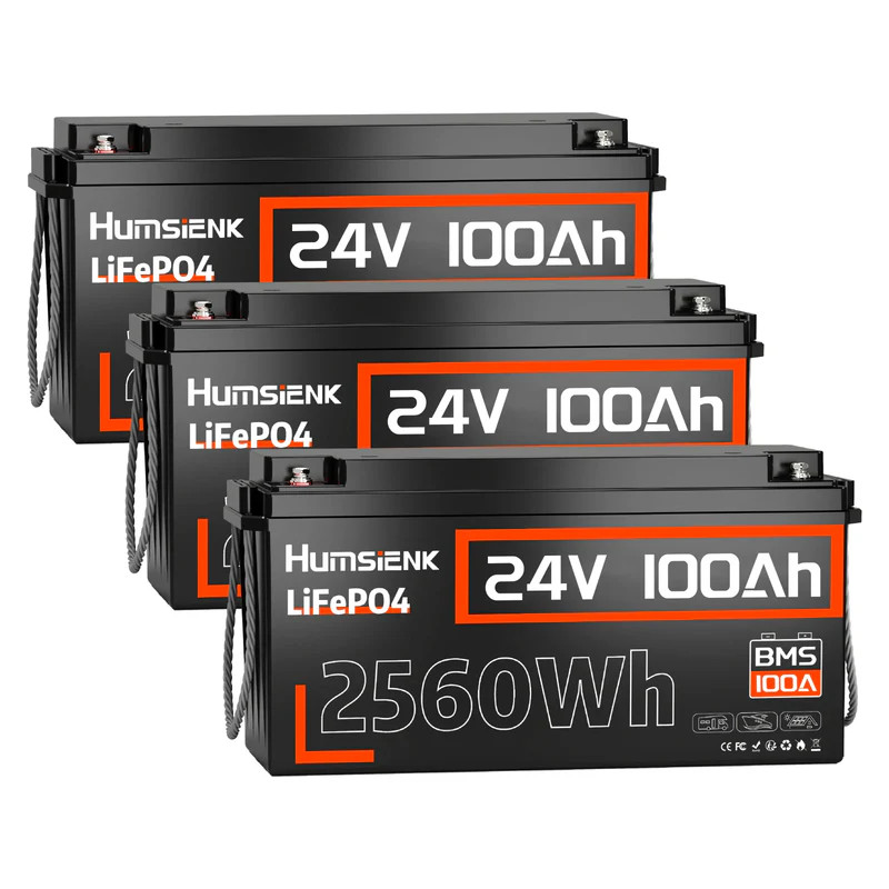 3Pack 7680Wh 24V 100Ah LiFePO4 Battery A+ Cell Low Temp Cut-off Off-grid Camping