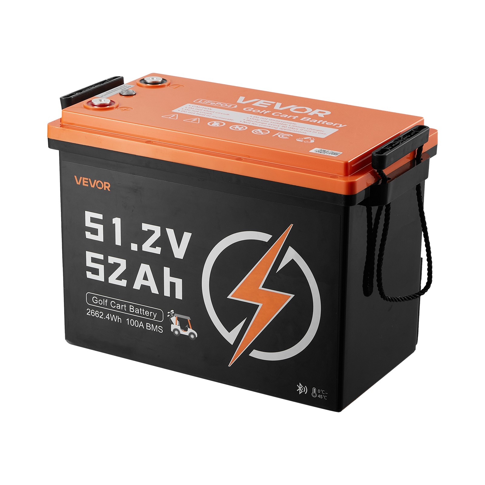 VEVOR 48V 52AH Lithium Golf Cart Battery Lifepo4 15A Charger Bluetooth APP