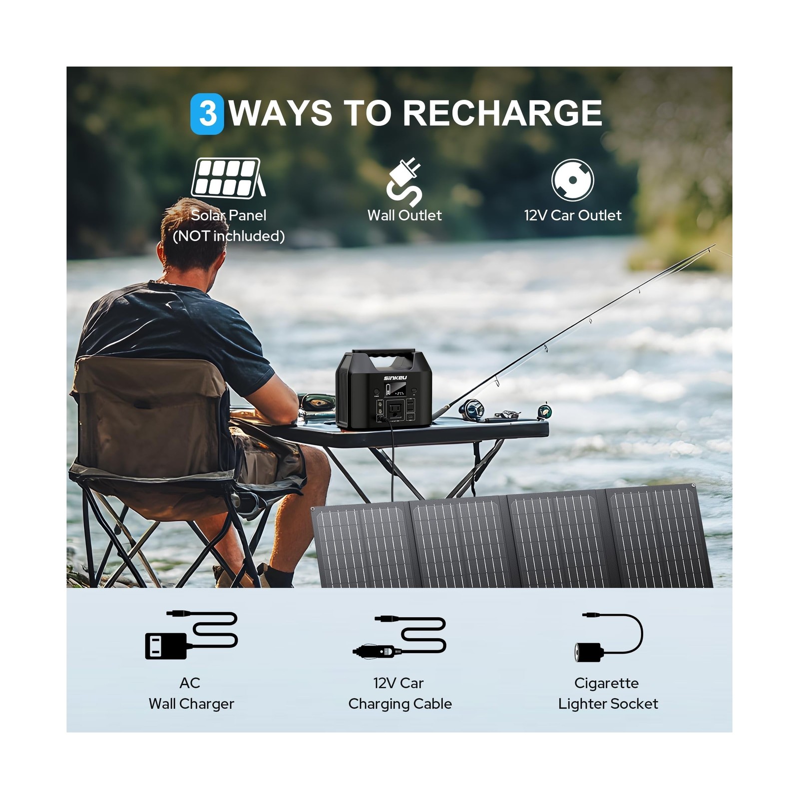 SinKeu Portable Power Station 122.8Wh, LiFePO4 Battery Solar Generator for Ho…