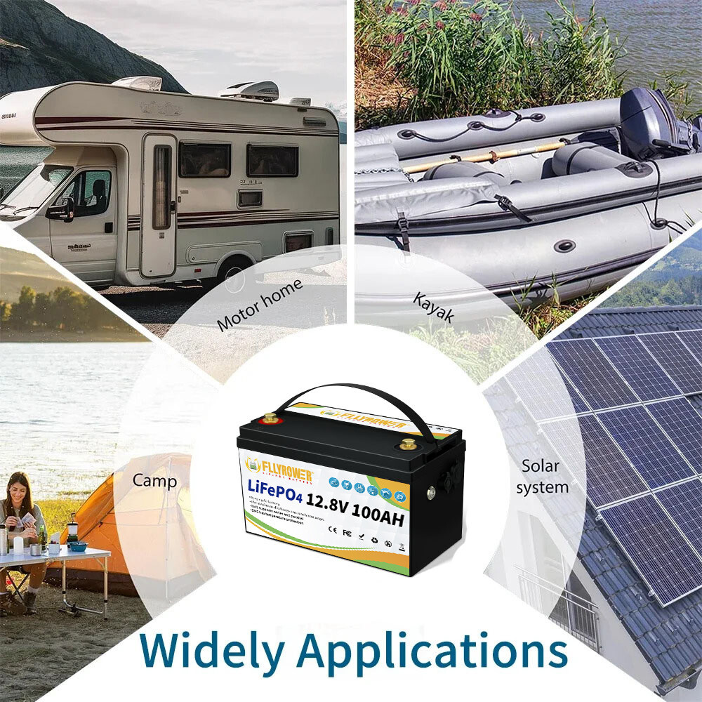 12V 100Ah LiFePO4 Deep Cycle Lithium Battery w/ 100A BMS for Solar RV Off-grid