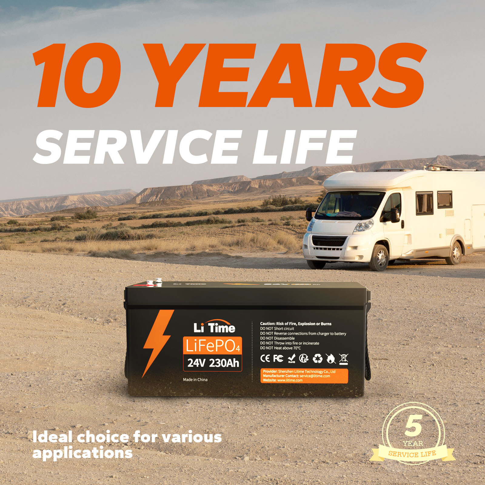Litime 24V 230Ah LiFePO4 Battery 4000+ Cycle Life for Solar Power RV Marine