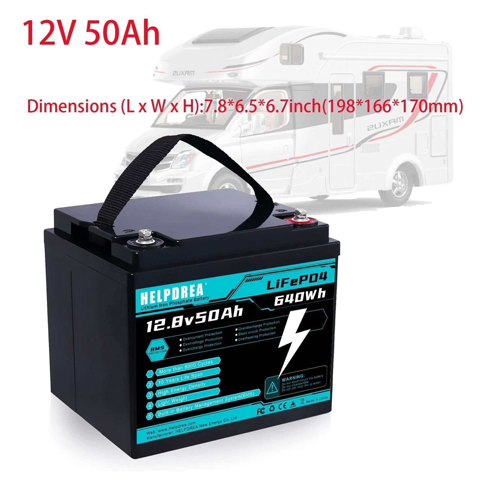 12V 20Ah 50Ah 100Ah 200Ah LiFePO4 Lithium Battery for RV Motor Solar Off-grid