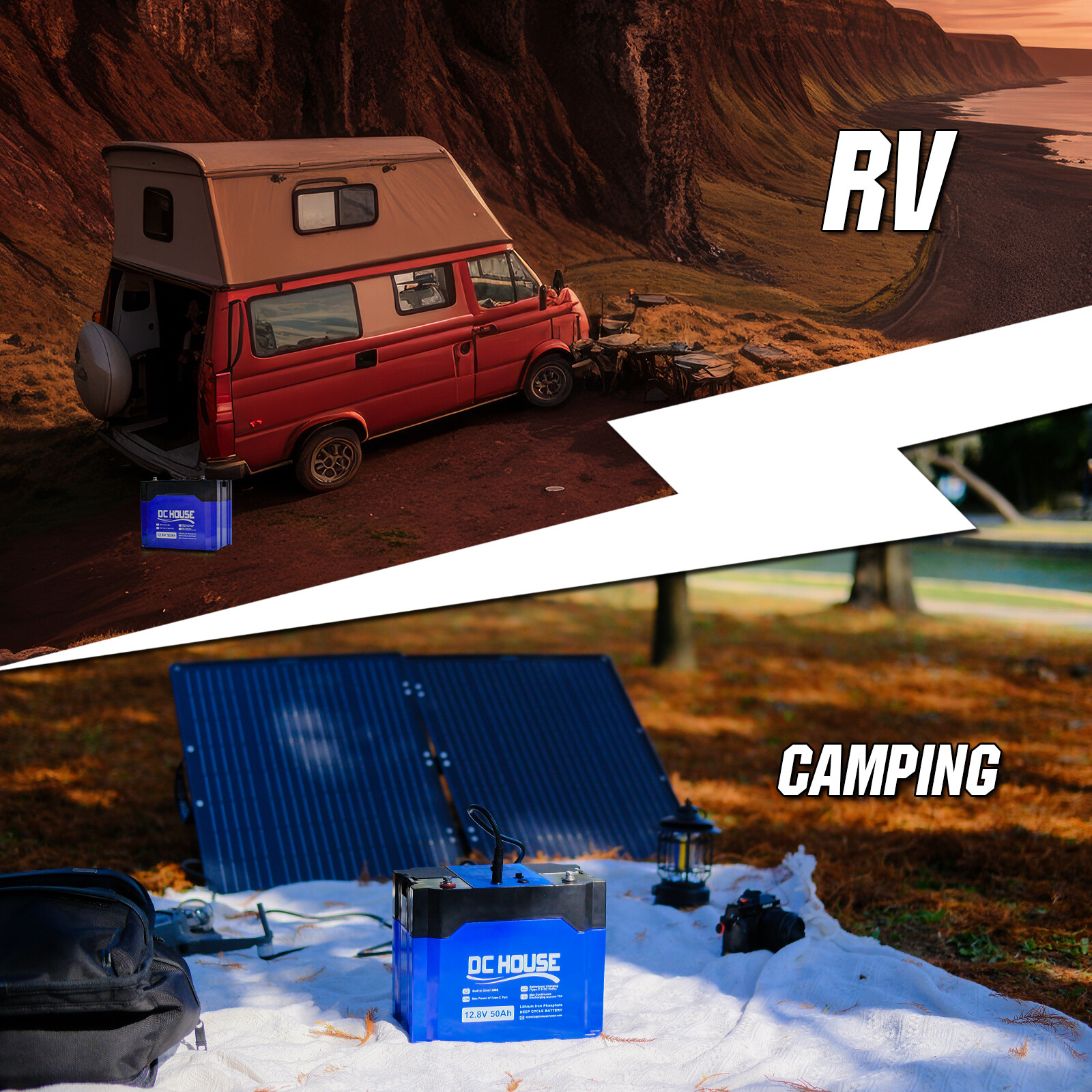 12V 50Ah Portable LiFePO4 Lithium Battery Deep Cycle RV Solar Camping Off-grid