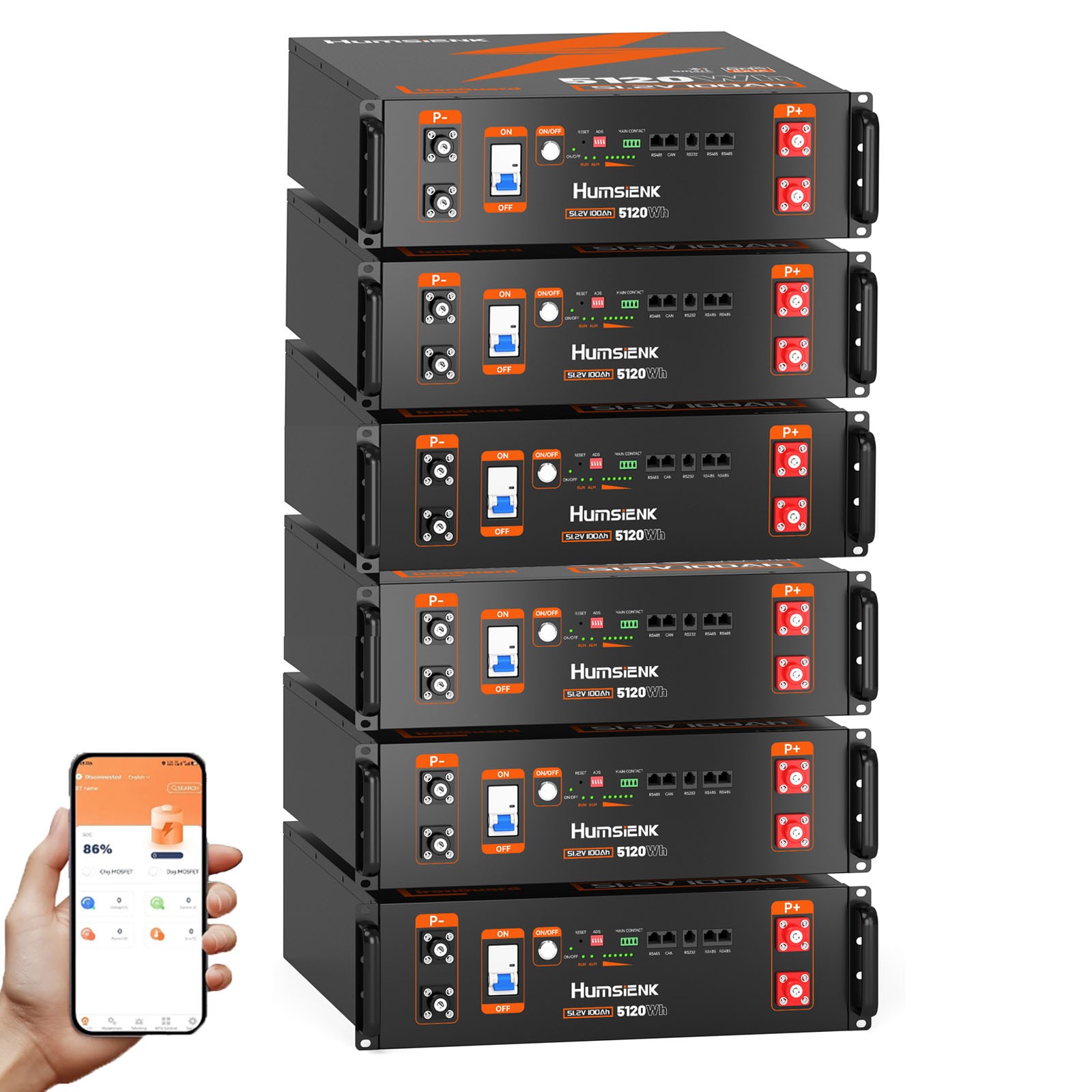 6 Pack 48V 100Ah BYD LiFePO4 Battery 3U Server Rack Solar Off-grid UPS UL 1973