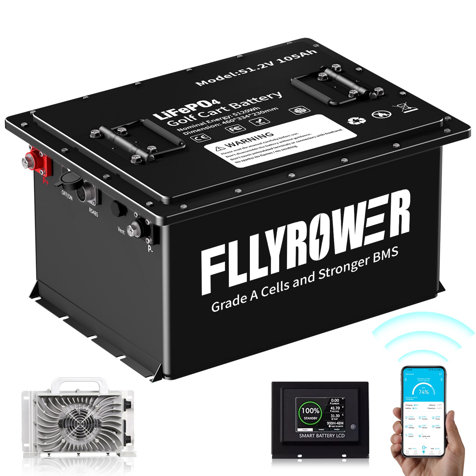 48V 105Ah Golf Cart LiFePO4 Lithium Battery 15000+ Cycle 200A BMS + 20A Charger