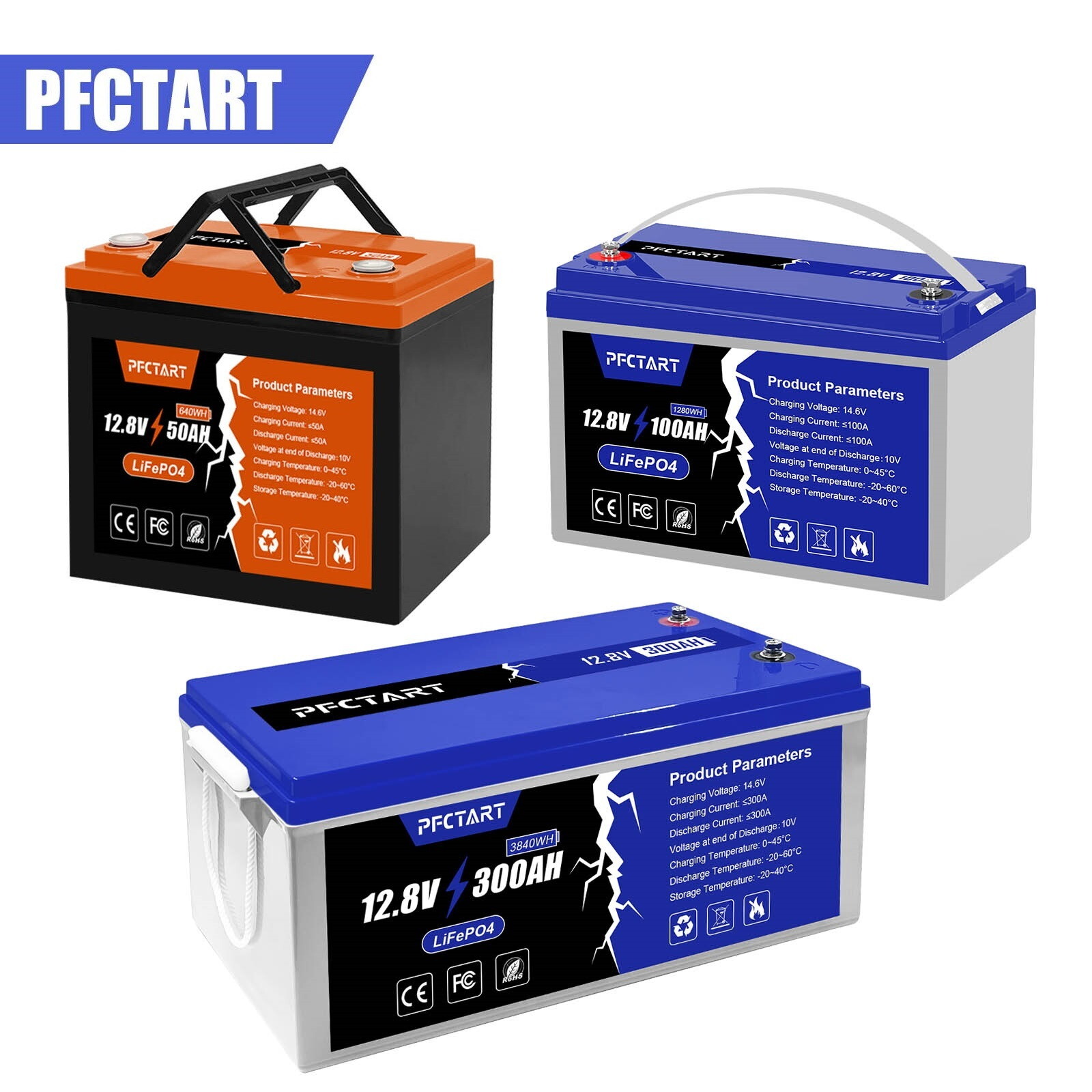 300AH 100AH 50AH 12V 4500+ Cycles Lithium Battery LiFePO4 BMS for RV Boat Marine