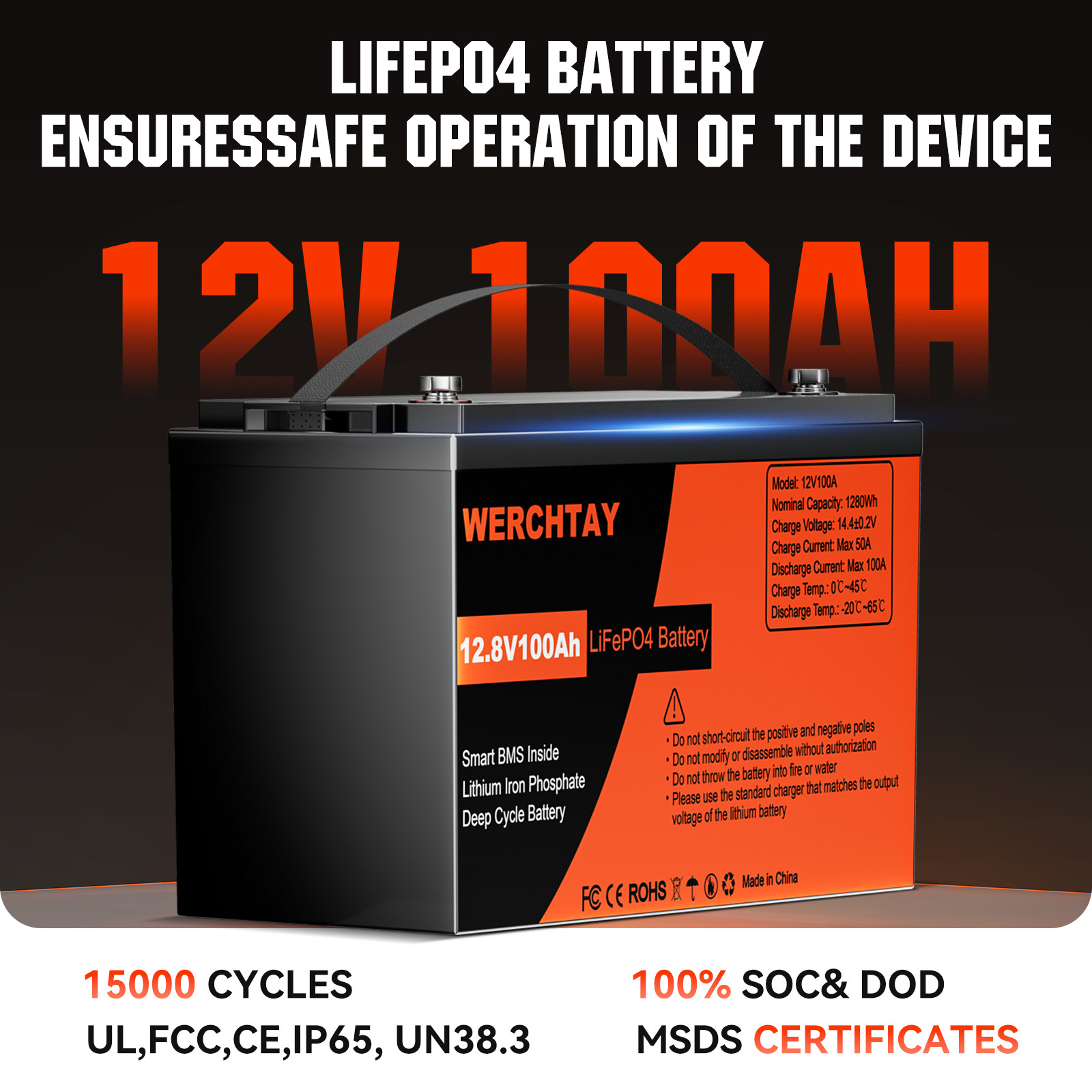100Ah LiFePO4 Lithium Battery 12V 4000+ Deep Cycle For RV Marine Solar Off-grid