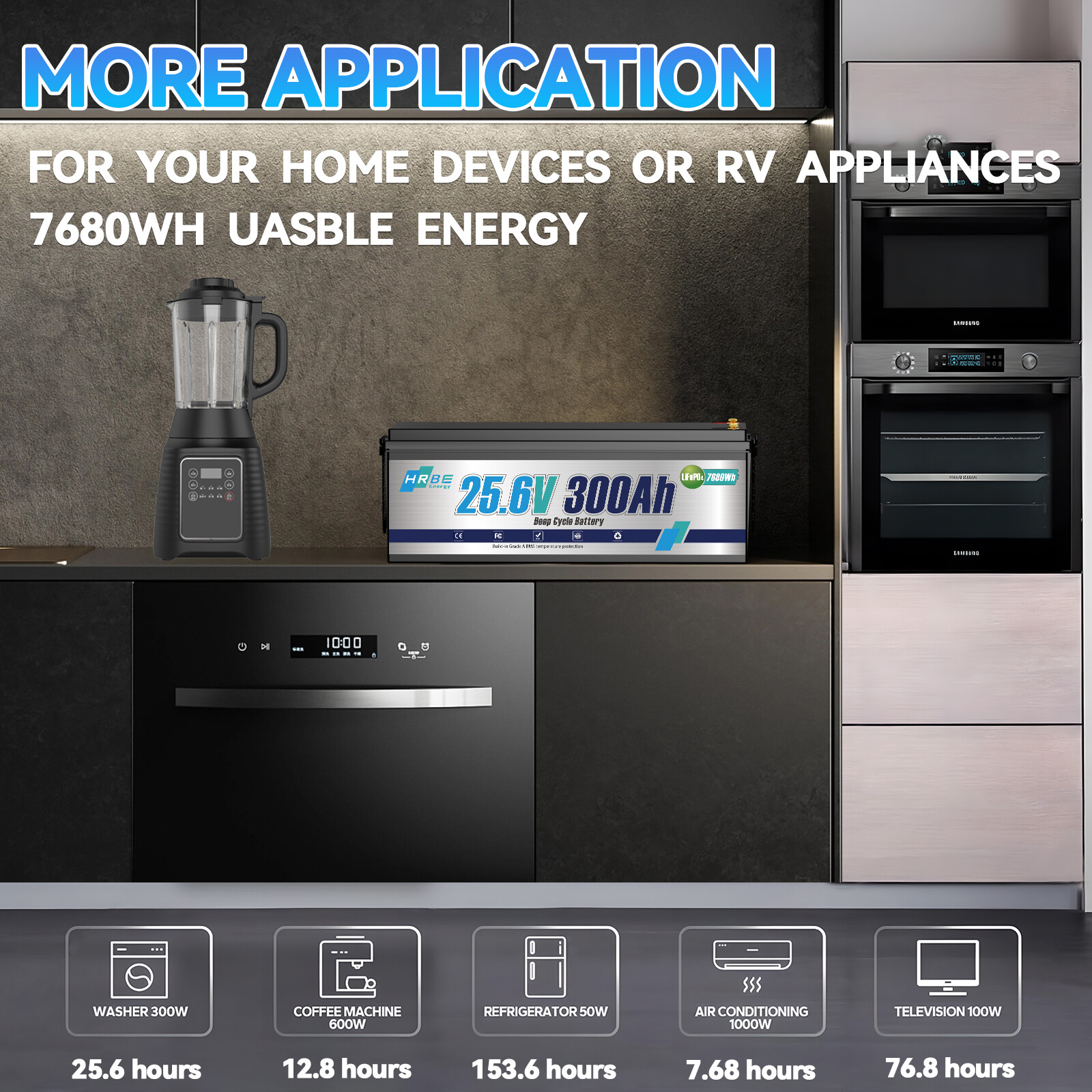 24V 300Ah LiFePO4 Lithium Battery 7.68KW 20000+ Deep Cycle 200A BMS RV Solar