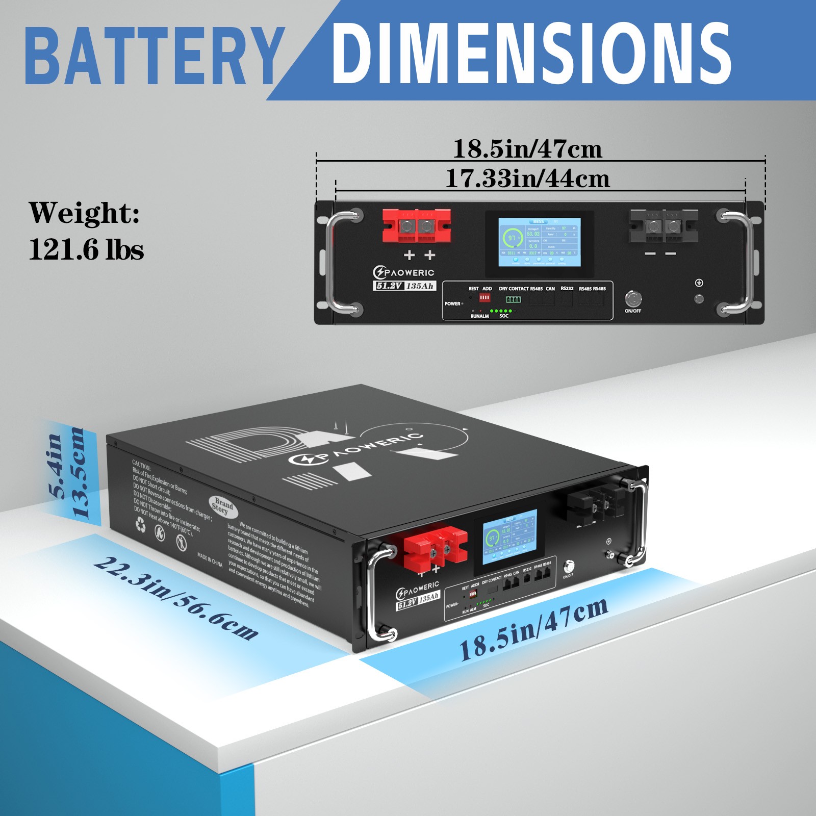 48V 135Ah 3U Server Rack Lithium LiFePO4 Battery CAN RS232/RS485 Home Storage RV