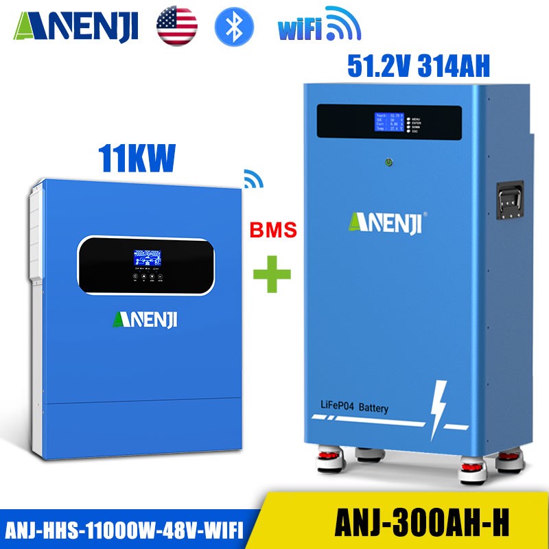 16KWh 48V 314Ah LiFePO4 Lithium Battery + 11KW Hybrid Solar Inverter 230Vac WIFI