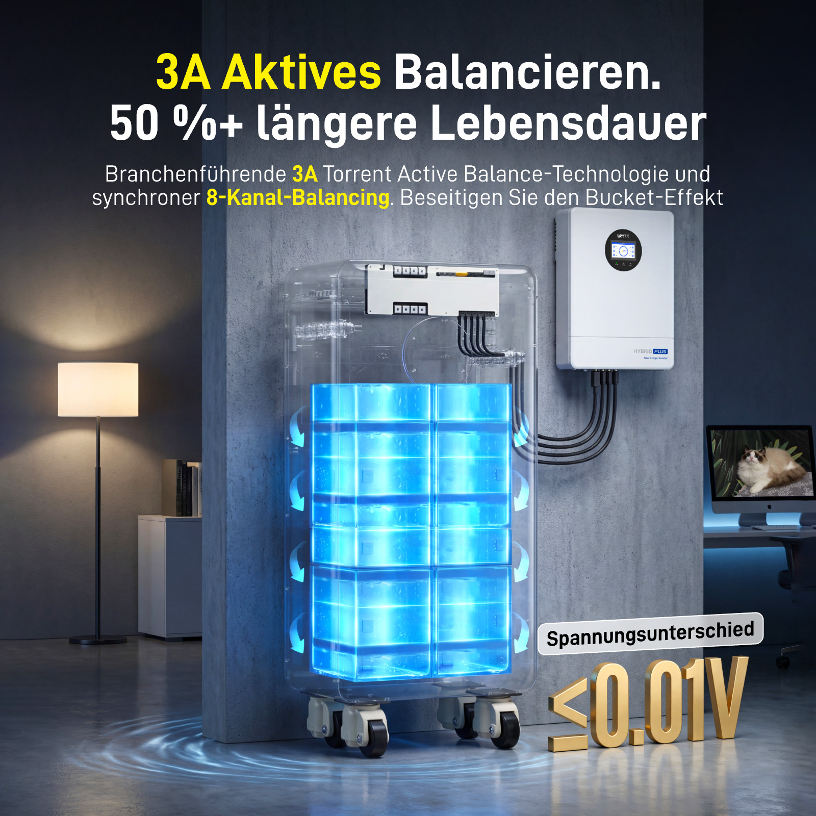 48V 314Ah Lithium Battery Vertical Standing with Dual-Head Quick-Connect Cable