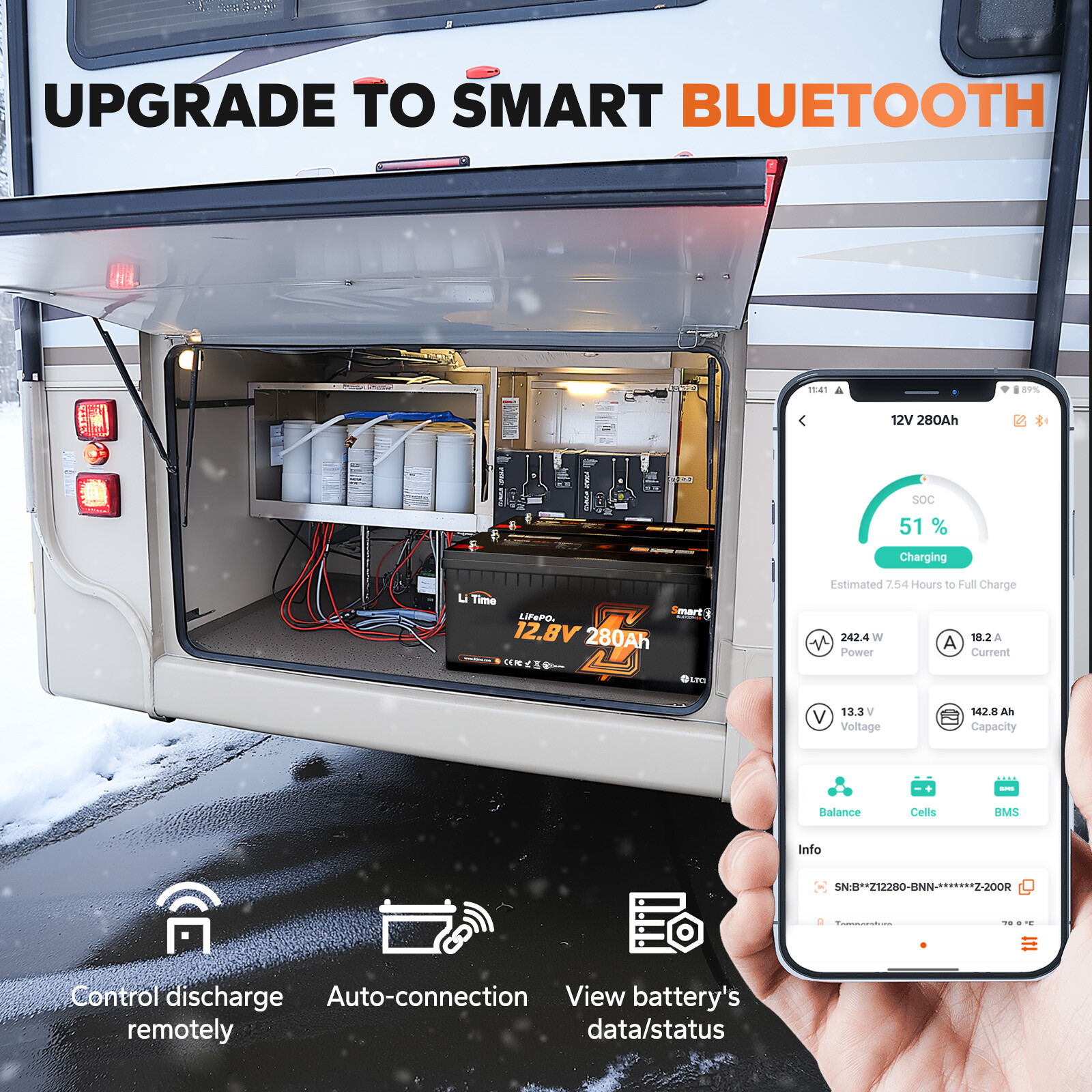 LiTime 12V 280Ah Smart Bluetooth LiFePO4 Battery 15000 Cycle For RV Solar Marine