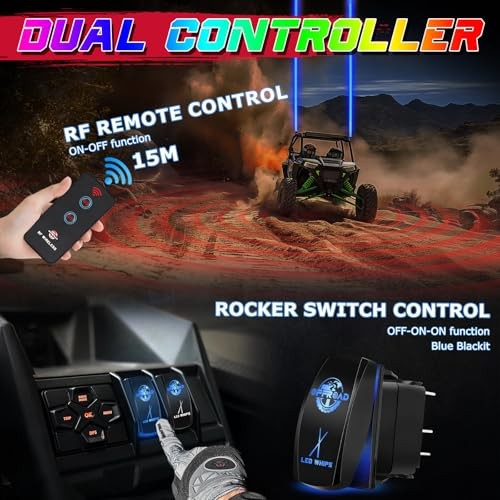Whipless LED Whip Light with Switch & Remote LED Pods Chase Light Antenna RGBW