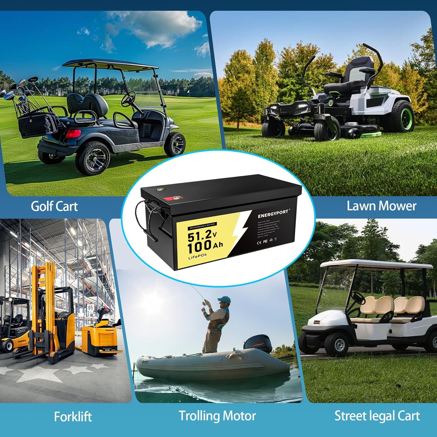 48V 100Ah LiFePO4 Lithium Battery BMS 5120Wh for Trolling Motor Golf Cart Solar