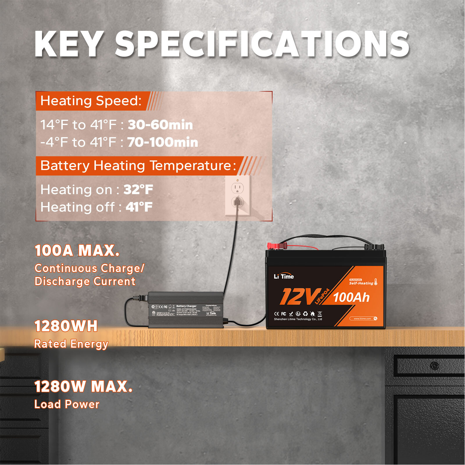 Litime 12V 100Ah Self Heating LiFePO4 Lithium Battery For RV Marine-Refurbished