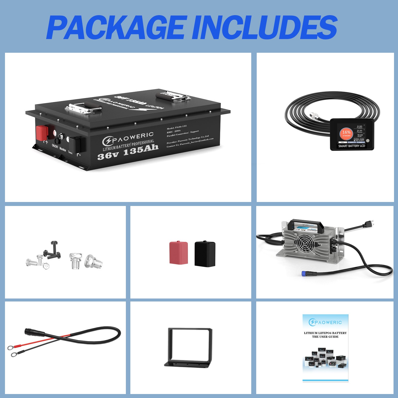 36V 135Ah LiFePO4 Lithium Golf Cart Battery 200A BMS Metal Case Solar Off-Grid