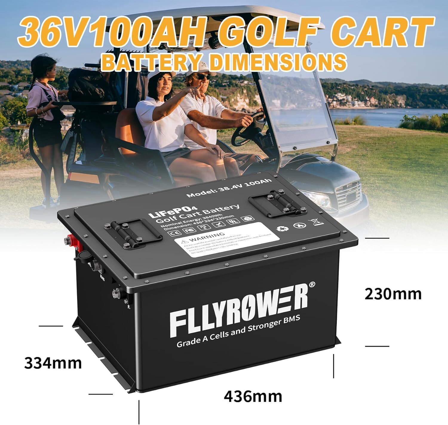 36V 100Ah LiFePO4 Golf Cart Battery 200A BMS 15000+ Cycle +Monit + 20A Charger