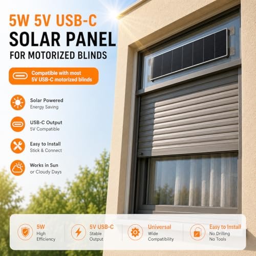 Solar Panels 5W 5V Charge for Motorized Blinds with USB-C Connector – Powers