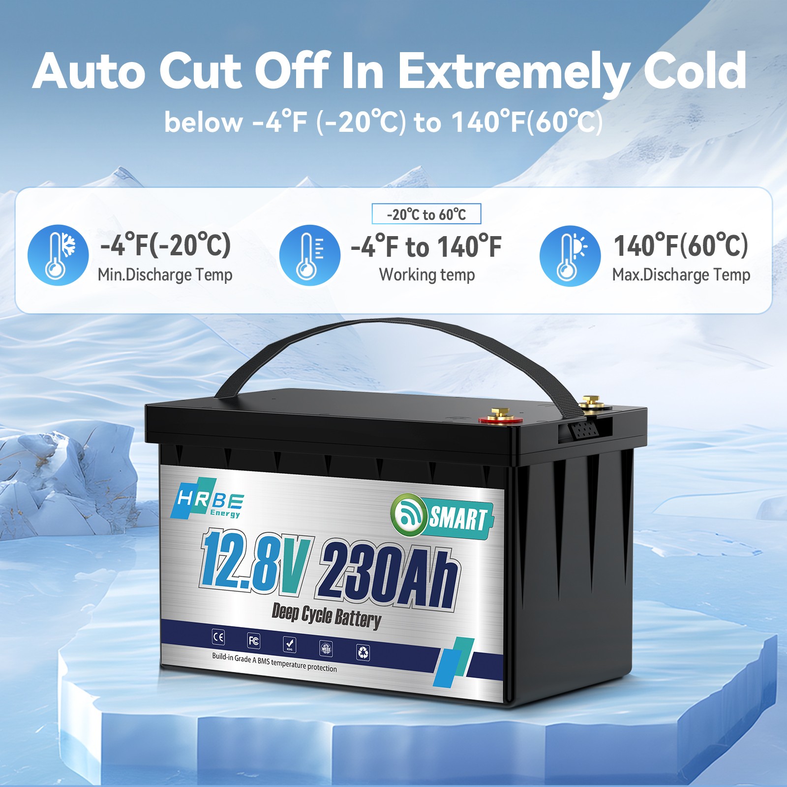 1-4PCS 12V 230Ah Bluetooth Low Temp LiFePO4 Lithium Battery 200A BMS RV Marine