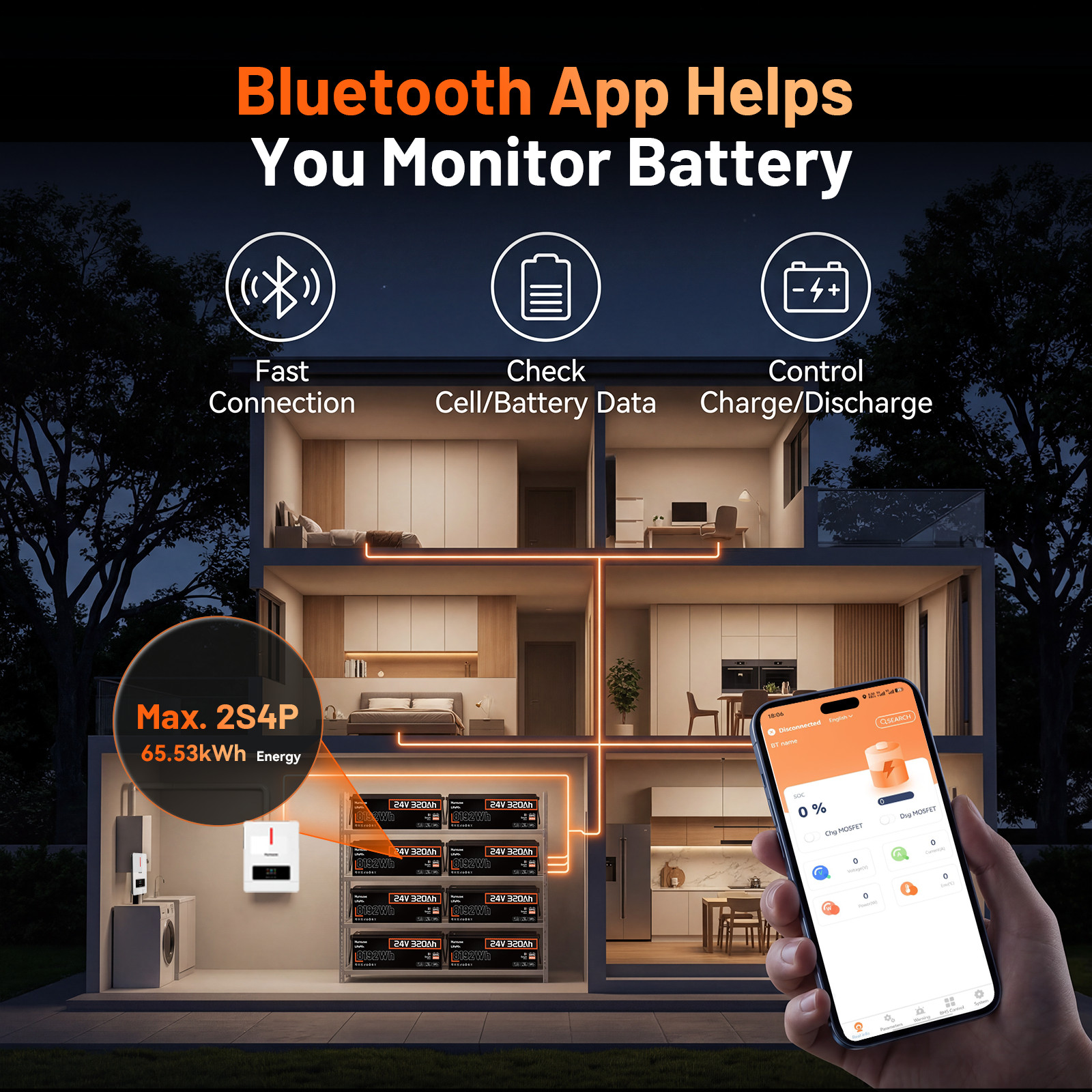 Humsienk 24V 320Ah LiFePO4 Lithium Battery Deep Cycle Off-grid Power Backup 4Pcs