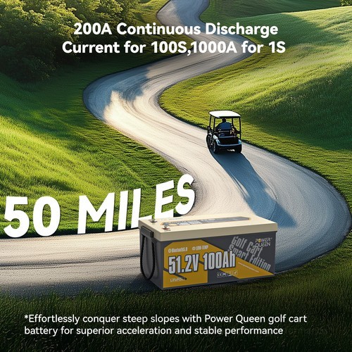 Power Queen 48V 100Ah Bluetooth Golf Cart Lithium Battery Low Temp. Cut Off BMS
