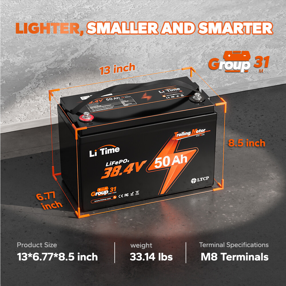 LiTime 36V 50Ah Group 31 Lithium LiFePO4 Battery for Trolling Motor-Refurbished