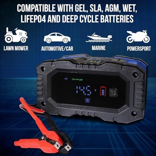 12V/24V 10Amp Smart Automatic Charger & Maintainer with Restoration, 12V/24V
