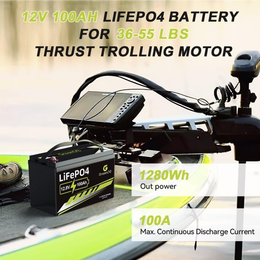 GreenOE 12V 100Ah LiFePO4 Battery Group 31 With Built-in 100A BMS Used