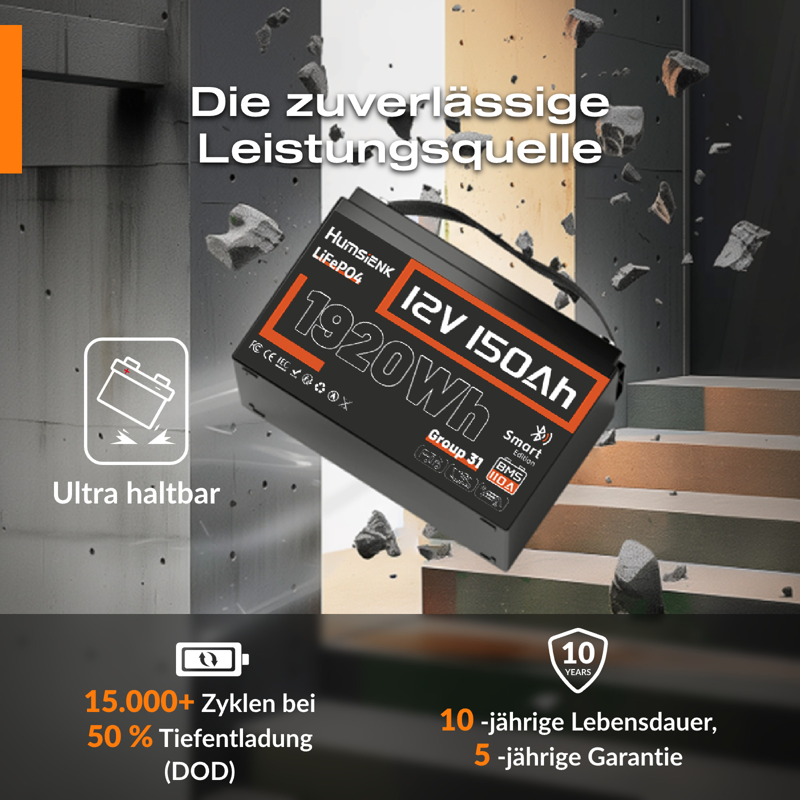 1-4Pack Humsienk 12V 150Ah LiFePO4 Lithium Battery Group 31 Bluetooth Marine RV