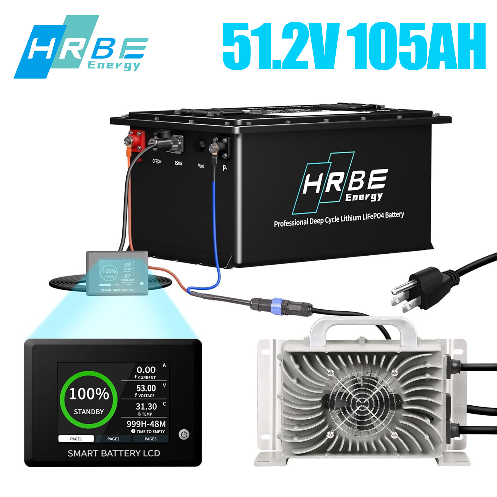 48V 105Ah Golf Cart LiFePO4 Lithium Battery 15000+ Cycle 200A BMS + 20A Charger