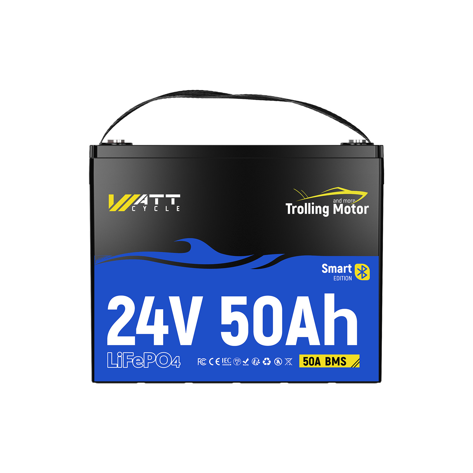 Wattcycle 1280Wh 24V 50Ah LiFePO4 Battery 50A BMS Fish Finder Trolling Motor RV