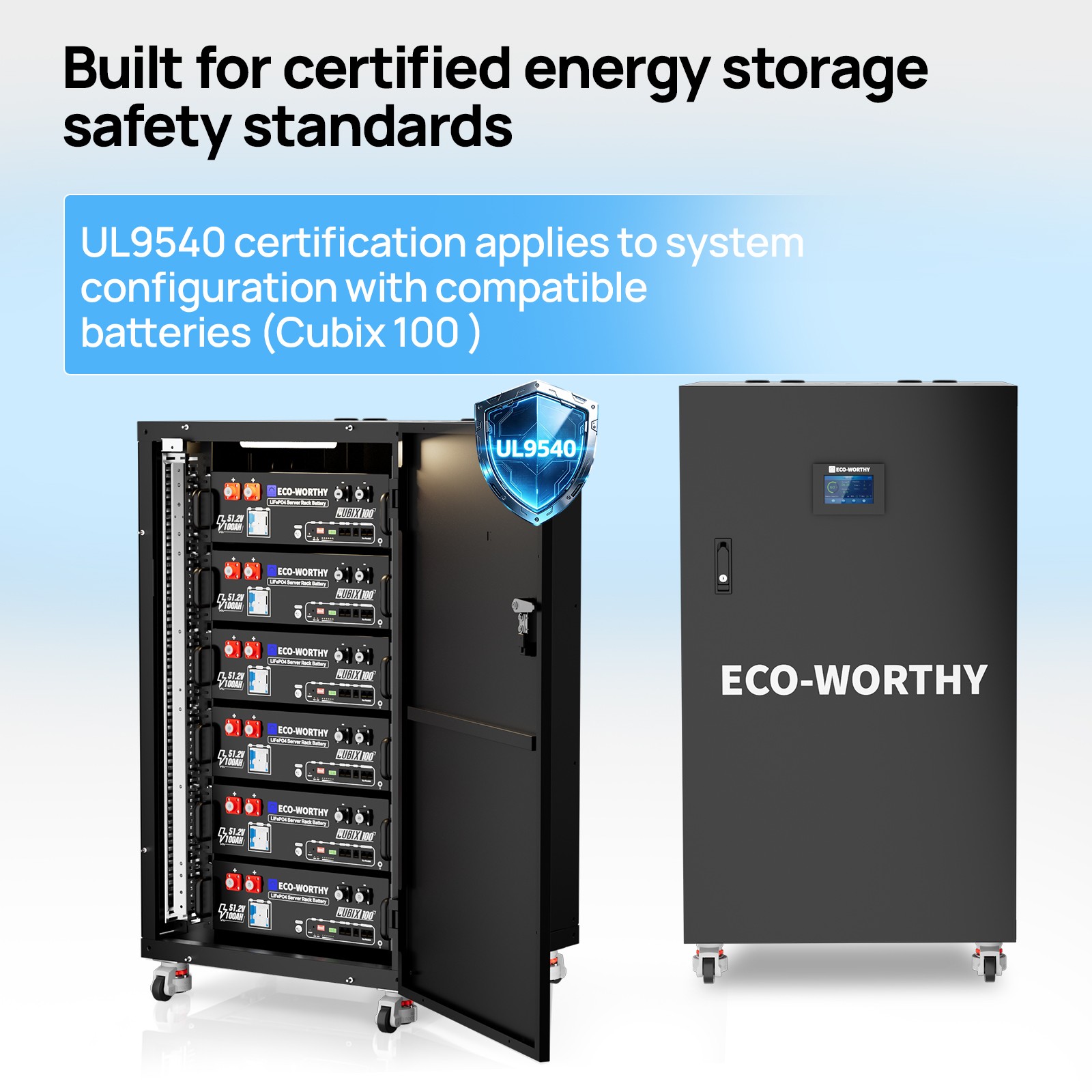 ECO-WORTHY 6Pack 48V 100AH Lithium Battery UL1973+UL9540A+RACK6 V3 Server Rack