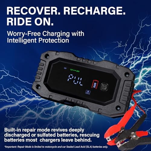 12V/24V 10Amp Smart Automatic Charger & Maintainer with Restoration, 12V/24V