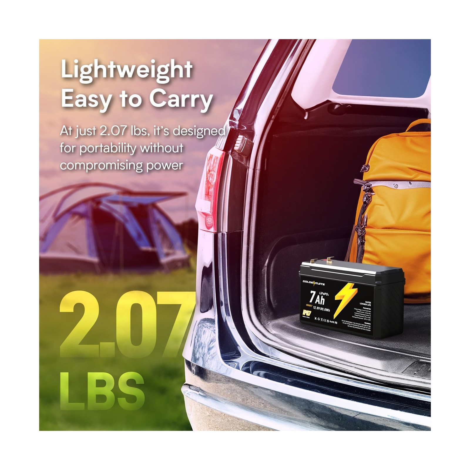 GOLDENMATE 12V 7Ah Lithium LiFePO4 Deep Cycle Battery(2 packs), 5000+ Cycles,…