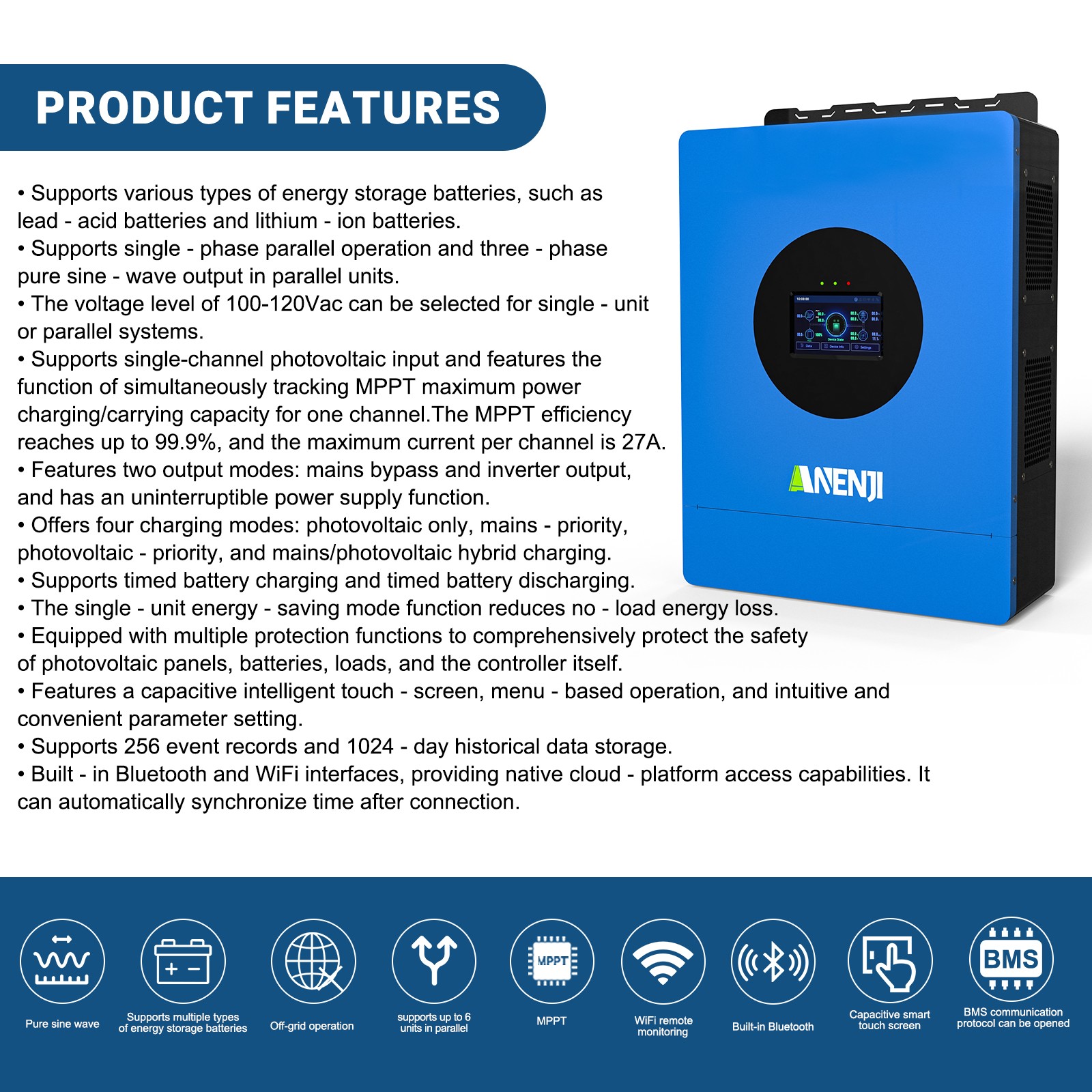 51.2V 314Ah LiFePO4 Lithium Battery 16KWh + 6KW 48V Solar Inverter 120V AC WIFI