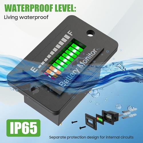 12V-72V Battery Monitor for Golf Cart, LED Battery Level Indicator Meter Black
