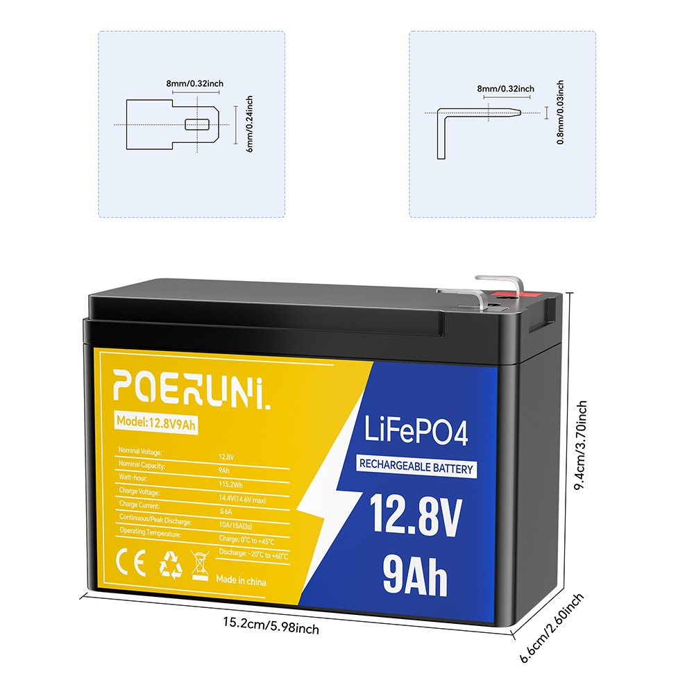 NEW 12V 9Ah LiFePO4 Battery Rechargeable Portable For Solar with BMS Deep Cycle