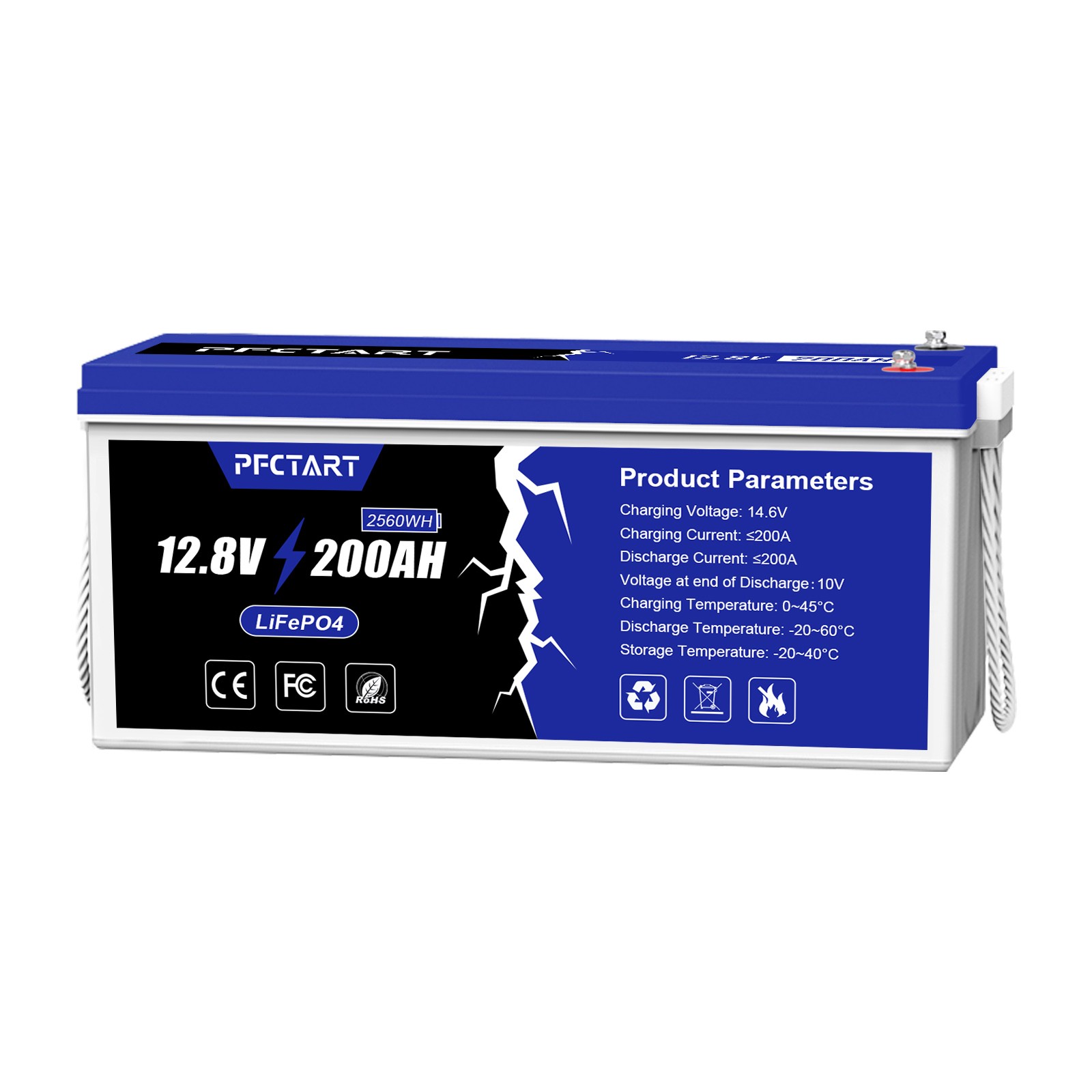 2560Wh 200Ah LiFePO4 Cycle 100A BMS Lithium Battery for RV Camper Off-Grid Solar
