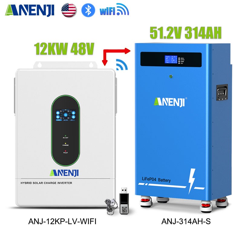 12KW Solar Hybrid Inverter 48V 120V/240V Split Phase +16kwh 314A LiFePO4 Battery