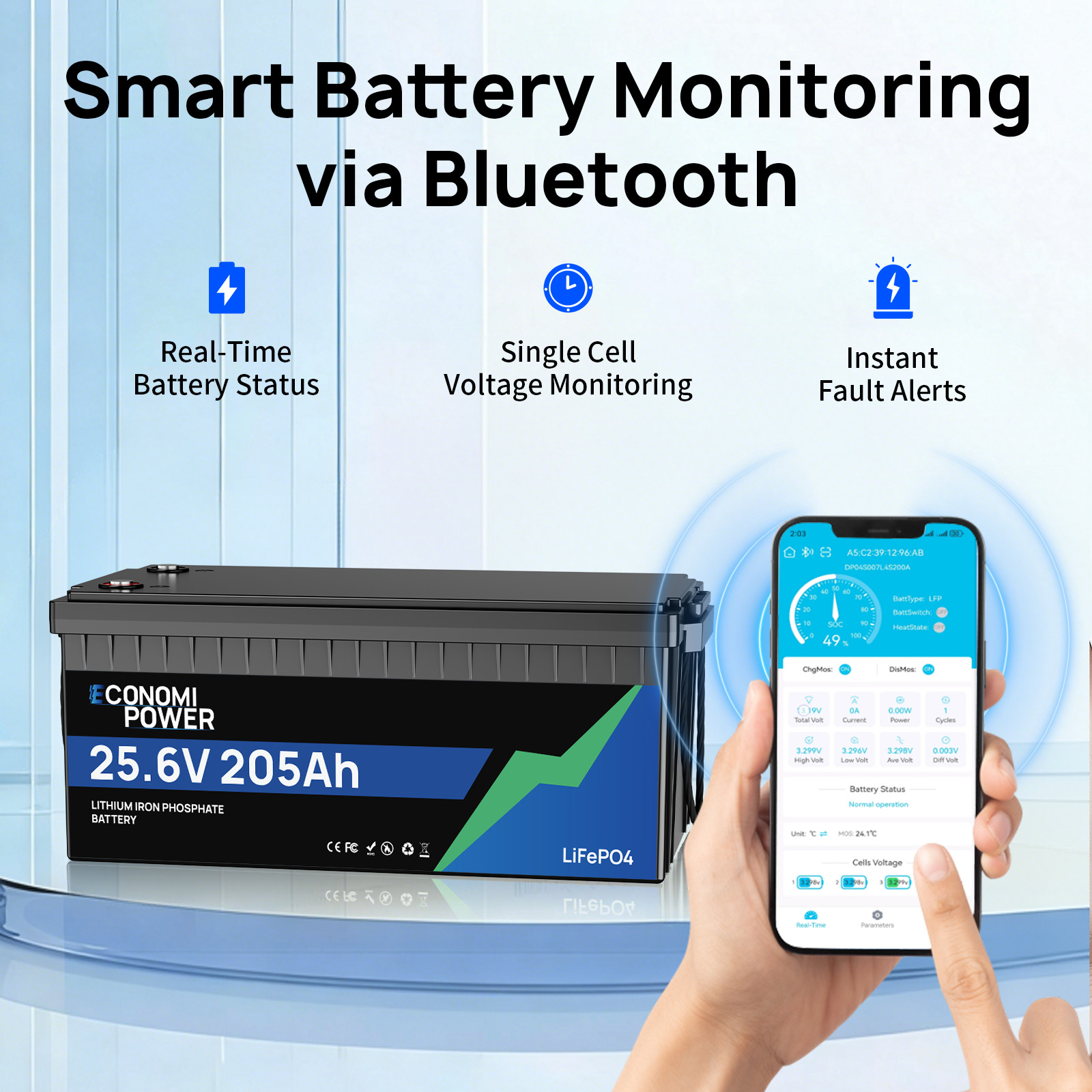 24V 300Ah LiFePO4 Deep Cycle Battery, 7.68kWh 200A BMS, Solar RV Off-Grid Marine