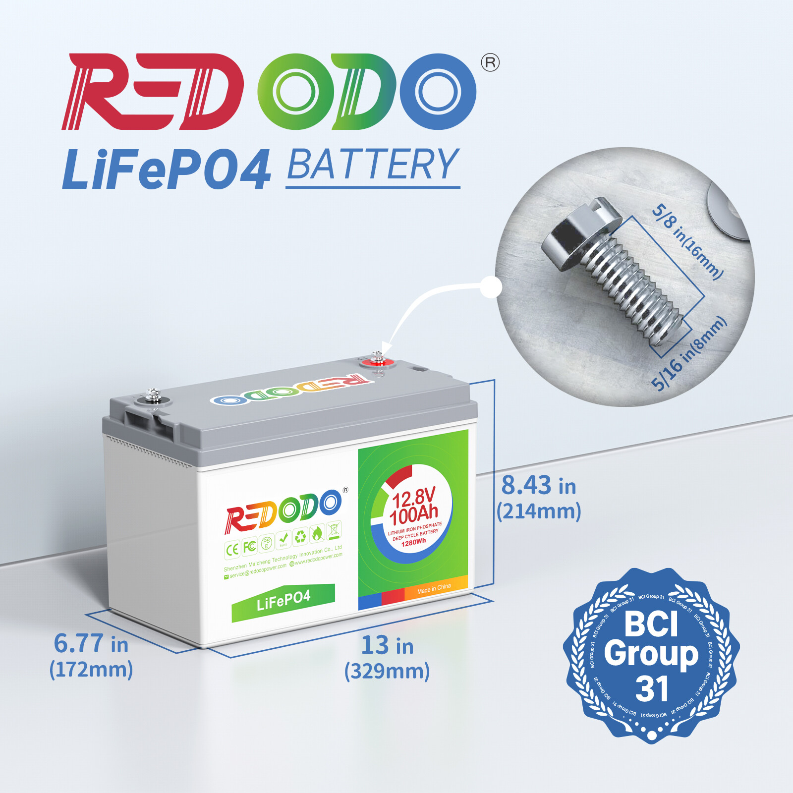 Redodo 12V 100Ah LiFePO4 Lithium Battery 100A BMS for RV Solar Trolling Motor