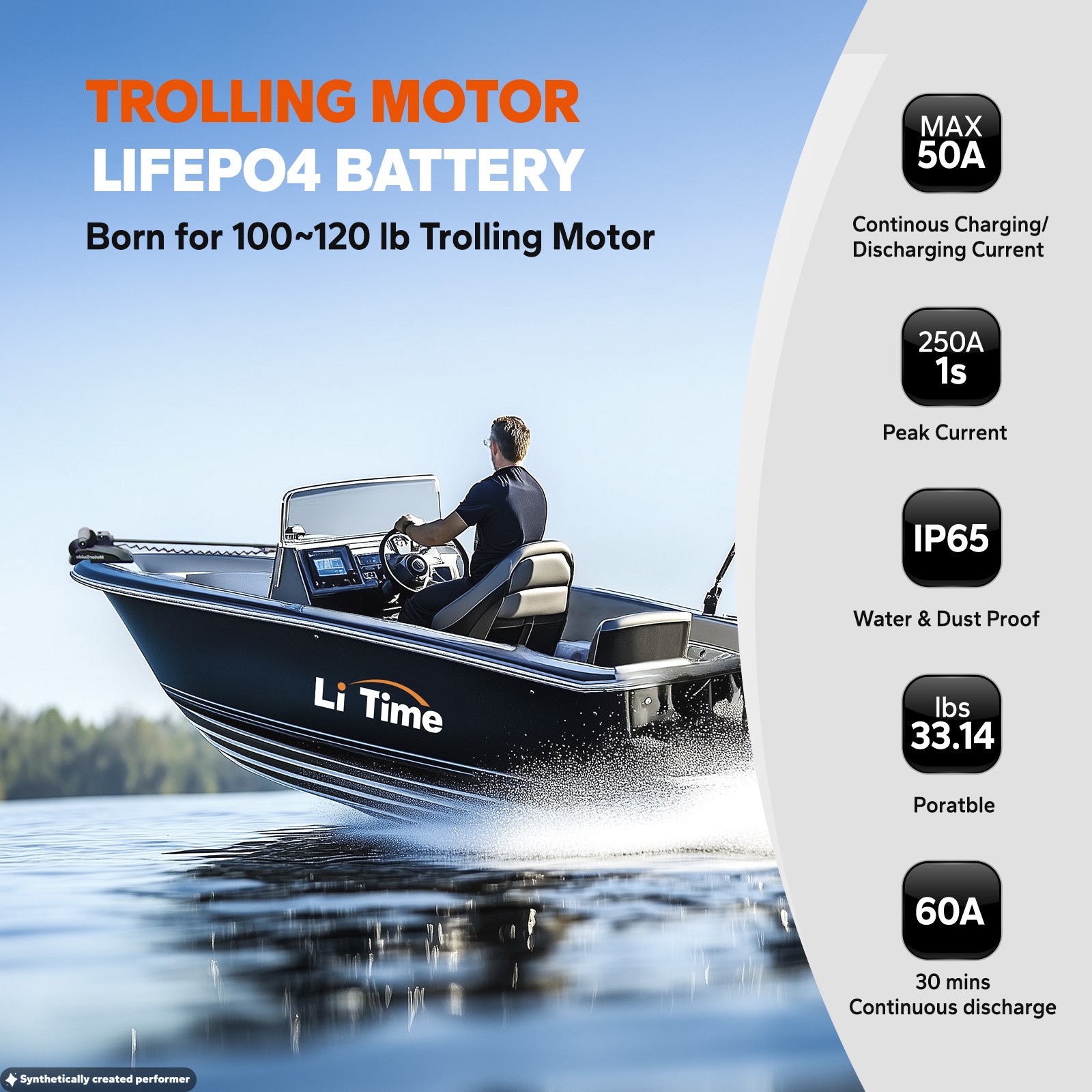 LiTime 36V 50Ah Bluetooth 5.0 Group 31 LiFePO4 Battery for Trolling Motor Marine