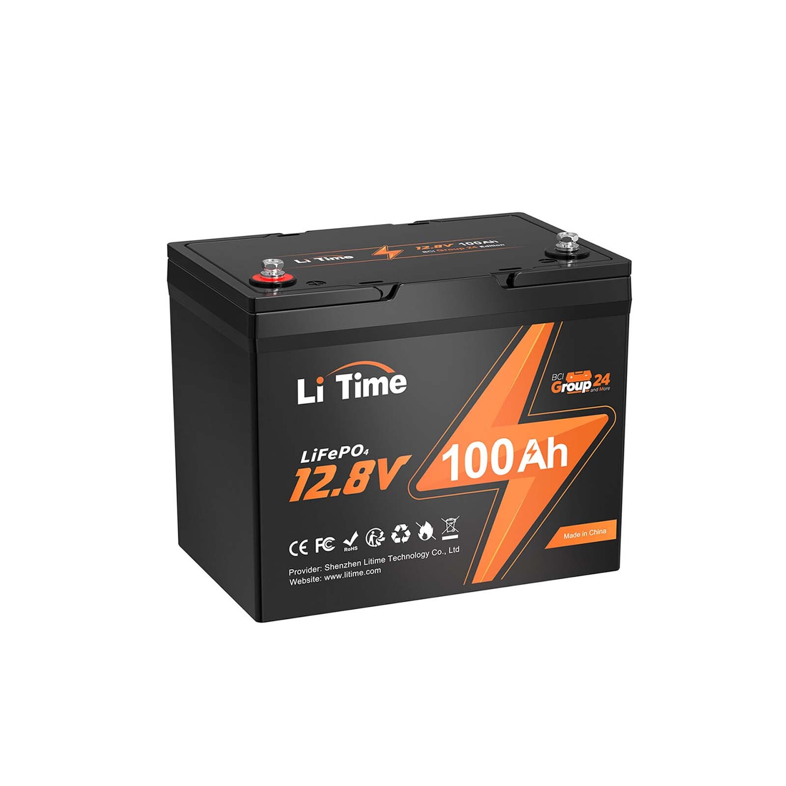 LiTime 12V 100Ah Group 24 LiFePO4 Lithium Battery 100A BMS For RV Solar Marine