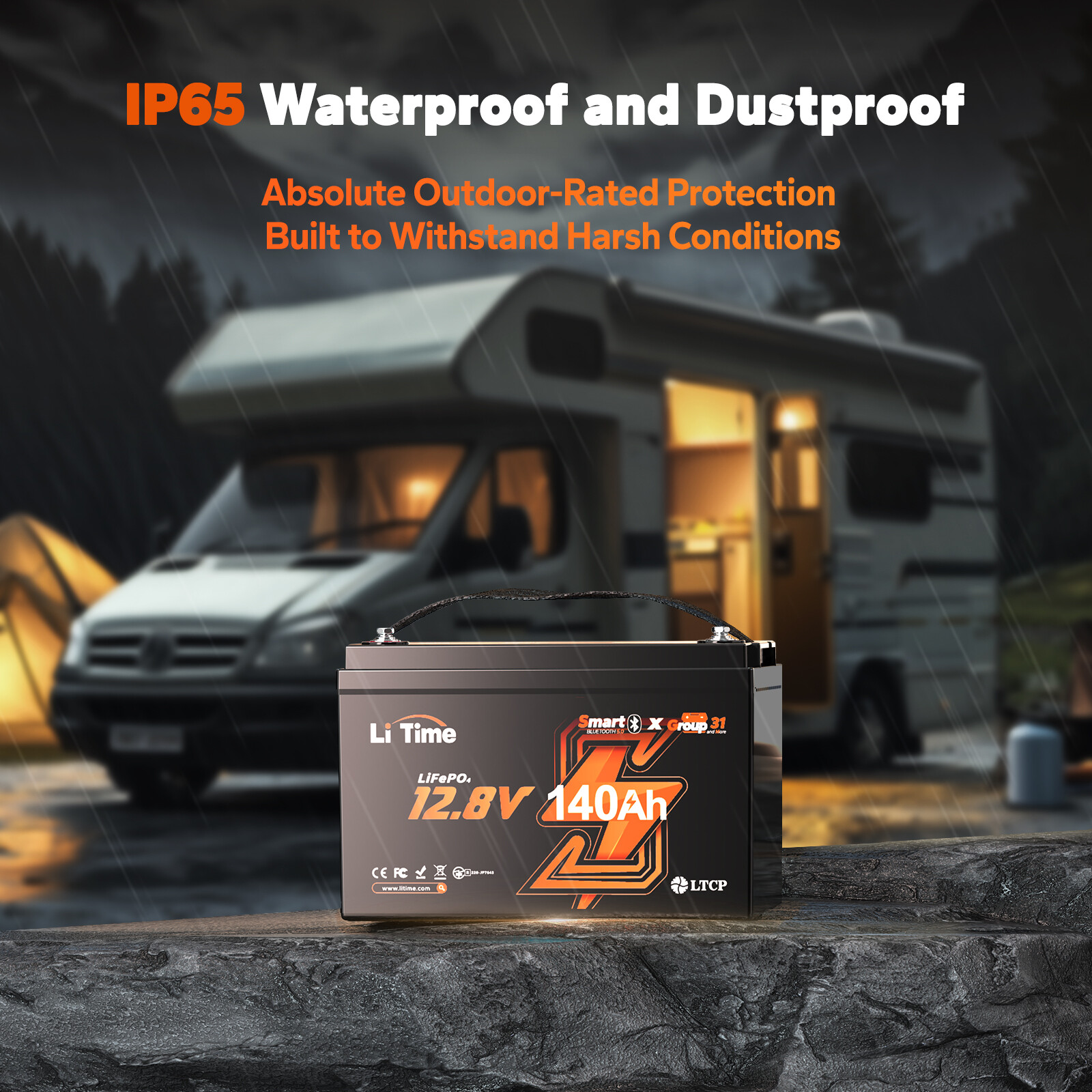 LiTime 12V 140Ah Bluetooth Group31 LiFePO4 Lithium Battery 1920W For RV Marine