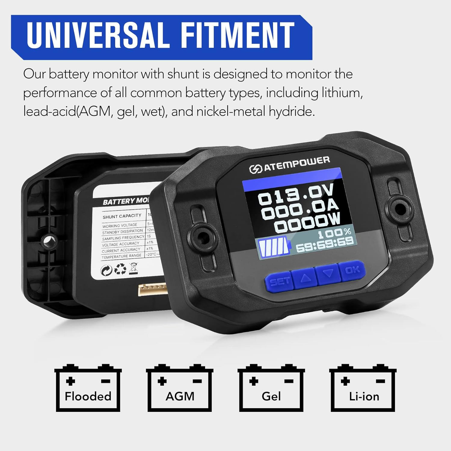 12V 100A Battery Monitor with Shunt – Real-Time Current for RV & Batteries