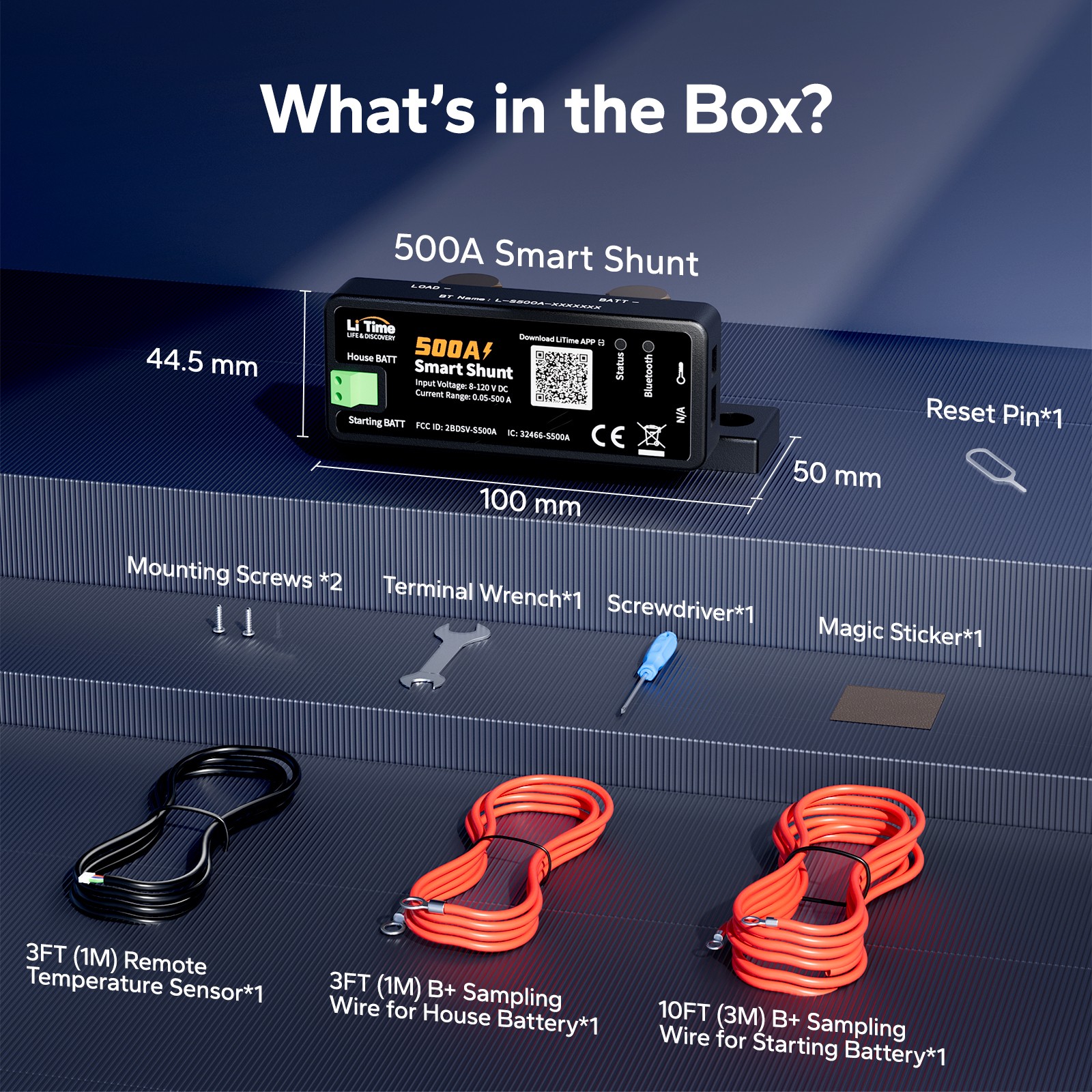 LiTime 8-120V 500A Smart Bluetooth Shunt Battery Monitor for LFP SLA FLD AGM GEL